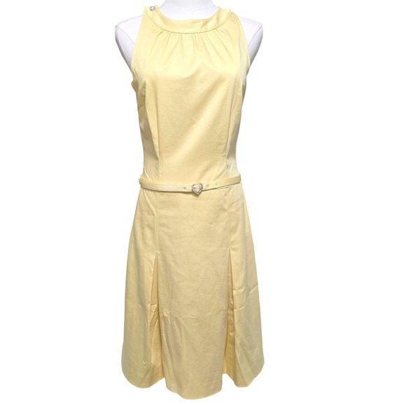 TED BAKER NWOT pale Yellow Sleeveless Knee Length Dress with Belt spring Size 2 - Picture 7 of 9